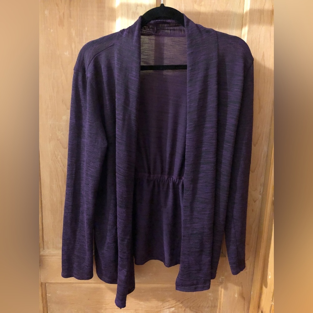Linda Matthews purple/black cardigan. Size X-LARGE but fits more like a M/L.